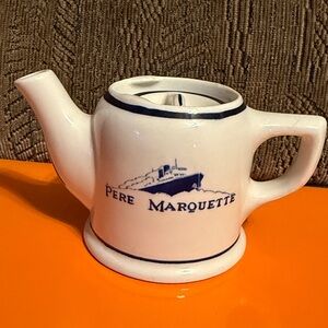 Albert Pick Co. Pere Marquette Ferry Individual Teapot Blue and White
